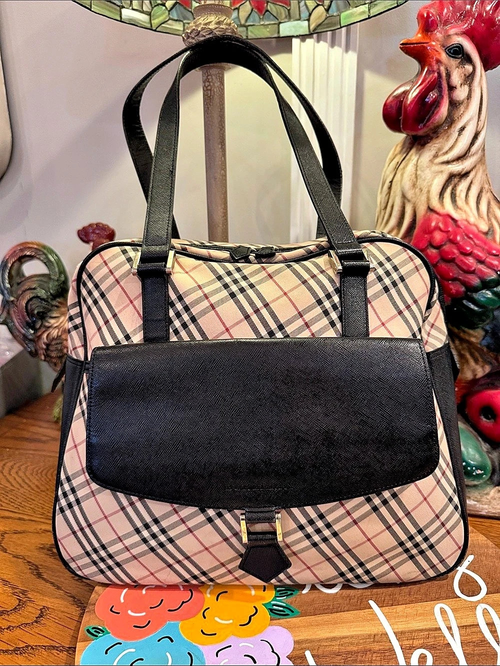 Burberry Vintage Nova Check Plaid Bowler Bag